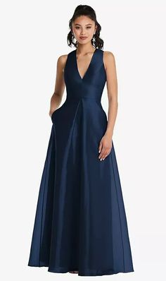 Plunging Neckline Pleated Skirt Maxi Bridesmaid Dress With Pockets In Midnight Navy | The Dessy Group Formal Gown Dresses, Formal Dresses With Pockets, Party Dress With Pockets And V-neck, Elegant V-neck Maxi Dress With Pockets, Sleeveless Organza Maxi Dress For Formal Events, Sleeveless Organza Maxi Dress For Formal Occasions, Formal Sleeveless Organza Maxi Dress, Party Maxi Dress With Pockets, Elegant Maxi Dress With Pockets