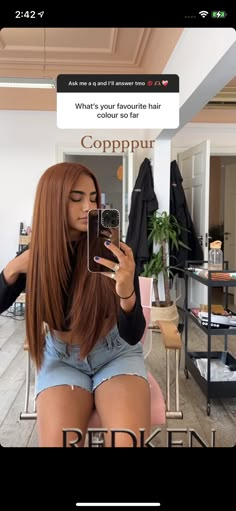 Summer Hair Color For Brown Skin Latina, Redbrownhair Color, Rust Brown Hair, Brunette Ginger Hair, Hair Color Ideas For Brown Eyes, Unique Summer Hair Color, Medium Golden Copper Hair, Ginger Hair On Tan Skin, Hair Color For Tan Skin Tone