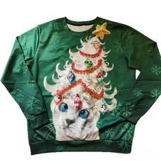 Nwt Long-Sleeve Crewneck Pullover Featuring A White Siamese Decked Out In Ornaments & Garland. Oversized. Soft Smooth Poly/Spandex With Minimal Stretch. Machine Wash. Comes In Original Packaging With Barcode. Tagged Women's L/Xl, Measures Up To 2xl. *P2p: 24" *Length: 30" Smoke-Free Home With Pets. Christmas Kangaroo, Hoodies Pullover, Christmas Sweaters For Women, Lion Print, Sweatshirts Online, Branded Sweatshirts, Pullover Designs, Women Hoodies Sweatshirts, Christmas Cats