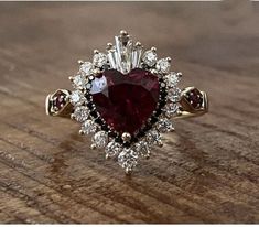 Garnet Heart, Gambar Figur, Red Diamond, Proposal Ring, Stone Engagement, 925 Silver Jewelry, Gull, Halo Ring