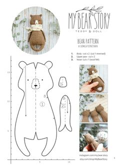 the bear pattern is shown with instructions to make it look like they are holding something in their hands