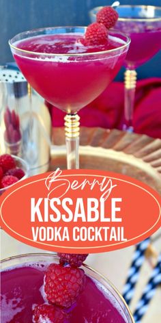 rasp kissable vodka cocktail in glasses with raspberries on the rims