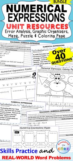 a poster with the words numerical expressions and numbers