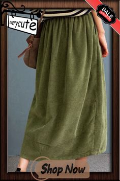 Bohemian Green High Waist Pockets Velour A Line Skirts Fall Bohemian Long Skirt In Solid Color, Casual Green Maxi Skirt With Pockets, Non-stretch Vacation Skirt With Pockets, Bohemian Long Skirt Solid Color, Non-stretch Green Skirt For Vacation, Casual Fall Vacation Skirt, Skirts Fall, Fall Skirts, A Line Skirts