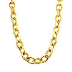 Judith Ripka 18 karat yellow gold necklace featuring polished and beaded links weighing 135.9 grams. Luxury Gold Necklace With Rolo Chain, Luxury Gold Rolo Chain Necklace, Luxury Yellow Gold Necklace With Chunky Chain, Gold Link Necklace, Judith Ripka, Yellow Gold Necklace, Gold Link, Link Necklace, Chain Necklace