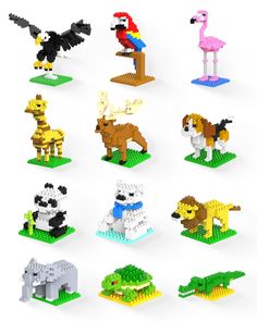 an assortment of lego animals are shown here