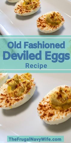 old fashioned deviled eggs recipe on a white plate