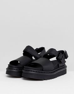 Dr Martens Voss black Leather Flat Chunky Sandals | ASOS Obx Clothes, Dr Martens Voss, Black Sandals Flat, Anti Fashion, Black Flats Shoes, Trending Sandals, Black Leather Flats, Dr Martens Boots, Chunky Sandals