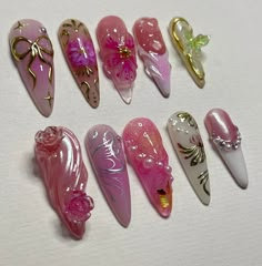 Secret Garden Long Almond Flowers Press on Nails, Fairy Tale Inspired Fake Nails, Birthday Holiday Nails Art, Gifts for Her - Etsy Cool Press On Nails, Forest Fairy Nails, Fairy Tale Nails, Fairy Garden Nails, Colorful Gel Nails, Fairy Inspired Nails, Nail Ideas Aesthetic, Fairy Nail Art, Fairy Nails