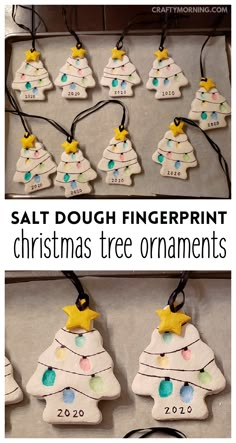 Salt Dough Fingerprint Christmas Tree Ornaments- homemade christmas ornaments for kids to make! Fun christmas gift ideas for grandparents, and parents. Easy salt dough recipe to use. Directions and instructions. Fingerprint Christmas Tree, Fingerprint Christmas, Baby Christmas Crafts, Classroom Christmas, Kids Christmas Ornaments, 2023 Christmas, Salt Dough