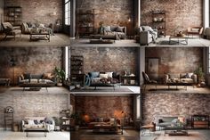 a series of photos showing different types of living room furniture