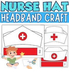 a paper cut out of a nurse hat with scissors and stars on the bottom, next to it's instructions