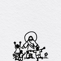 a drawing of jesus and the three children