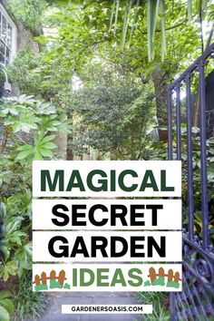 a sign that says,'magic secret garden ideas'in front of some trees