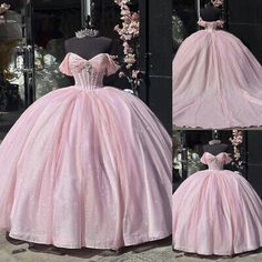 Pink Quinceanera Dresses Sweet 16 Beaded Off Shoulder Floral Party Ball Gown New | eBay Blush Pink Quinceanera Dresses Princess, Big Pink Dress Ball Gowns, Glitter Dress Pink, Pink Sparkly Quinceanera Dresses, Quinceanera Dresses Pink And White, Pink Tulle Ball Gown, Light Pink Dama Dresses, Pink Big Dress, Quinceanera Dresses Pink And Gold