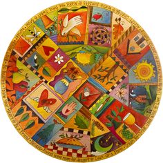 a colorful plate with many different designs on it