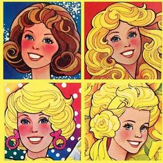 four different pictures of women with blonde hair