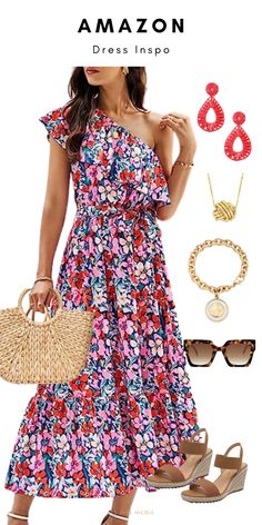 over 40 women wearing a ruffle maxi dress that is an amazon dress outfit idea 2023 Casual Floral Print Mini Length Beach Dress, Multicolor Floral Print Mini Dress For Beach, Flowy Floral Print Mini Dress For Beach Season, Beach Floral Ruched Sundress, Beach Floral Print Mini Boho Dress, Spring Wedding Outfit