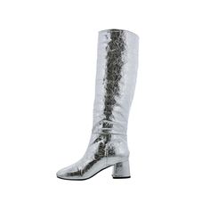 The sexy metallic finish gives these knee high women's boots the perfect alien-allure .Wear them all night at the club, finish your perfect burlesque outfit, spice up Sunday brunch, or take a trip and land in outer space. These futuristic Remi by Bellini boots will have heads turning. Featuring a mirrored metallic upper and sturdy block heel, you'll be the center of attention at any party.Pull on style with squared toe. Heel Height 2.5"Shaft Height 17"Upper Material Faux LeatherOutsole Material Silver Knee-high Boots For Night Out, Glamorous Silver Knee-high Boots, Fitted Silver Glamorous Knee-high Boots, Glamorous Metallic Knee-high Boots, Glamorous Metallic Heeled Boots For Evening, Glamorous Fitted Silver Heeled Boots, Metallic Fitted Boots For Night Out, Fitted Metallic Winter Boots, Fitted Metallic Boots For Night Out