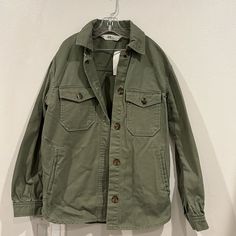 H&M Shacket, Army Green Color, Nwt Size 9-10, Perfect For Fall H&m Cotton Long Sleeve Outerwear, H&m Long Sleeve Outerwear With Pockets, H&m Long Sleeve Outerwear With Button Closure, H&m Cotton Outerwear For Work, H&m Long Sleeve Tops With Pockets, H&m Tops With Pockets For Fall, H&m Fall Outerwear With Pockets, H&m Long Sleeve Outerwear With Buttons, H&m Casual Collared Outerwear