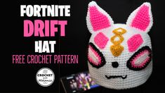 a crocheted bunny mask with the text fortte draft hat free crochet pattern