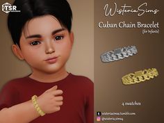 The Sims Resource - Sims 4 - Bracelets - WisteriaSims - For Infants - Cuban Chain Bracelet for Infants Infant Cc, Toddler Necklace, Cuban Chain Bracelet, Crown For Kids, Sims 4 Teen, Sims 4 Toddler, Kids Create