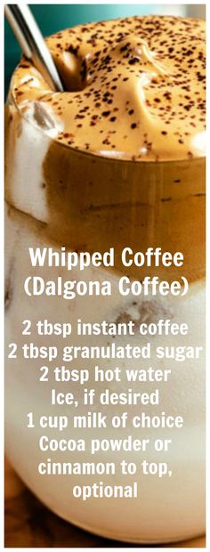 a coffee cup with whipped coffee in it and instructions on how to make the best cappuccino