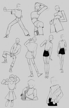 some sketches of people doing different poses