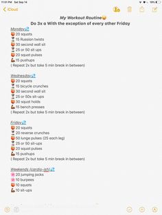 a screenshot of the workout routine on instagram, with text overlaid reading'my workout routine do 3x with the exception every other friday '