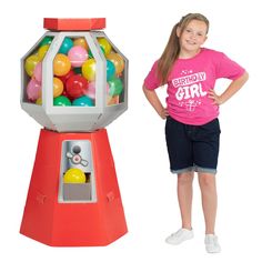 Add some vibrant color to your birthday party or other fun event with this huge gumball machine stand-up. Far easier than renting an actual gumball machine of this height, this stand-up is a show-stopping decoration that guests will want to pose with for photos. Place this stand-up near the candy buffet to draw people's attention to the treat selection. Cardboard. Assembled, 24" x 51". Assembly required. © OTC Diy Giant Gumball Machine, Candy Land Prom Theme, Giant Gumball Machine Diy, Gumball Machine Party, Candy Party Decorations, Car Led Lights Interiors, Making Pies, Dig Pink, Candy Decorations Diy