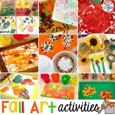 fall art activities and crafts for kids to do with their autumn leaves, sunflowers,