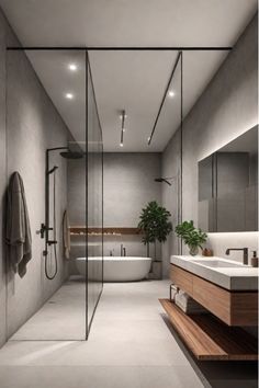 Modern minimalist bathroom with floating vanity and walk-in shower Open Bedroom Bathroom Layout Modern, Modern Master Ensuite, Floating Mirror Bathroom, Open Bedroom Bathroom Layout, Master Modern Bathroom, Modern Contemporary Bathroom Ideas, Contemporary Moodboard, Loft Remodel, Modern Kitchen Trends