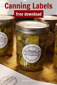 canning labels on jars filled with pickles