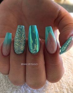 Coffin Nails Matte, Nagellack Trends, New Nail Designs, Green Nail, French Nail Designs, Trendy Nail