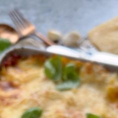 a fork and some food on a table