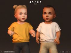 two small children standing next to each other in front of a black background with the words aspen on it