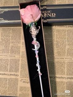 Tongkat Sihir Aesthetic, Magical Girl Items, Magic Wand Aesthetic, Aesthetic Wand, Magic Wand Design, Wand Aesthetic, Rose Wand, Wand Designs, Fantasy Jewelry Magic