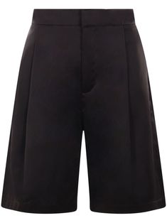 black twill weave pleat detailing high-rise wide leg knee-length concealed front fastening