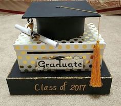 a graduation cap and diploma sitting on top of a box that says graduate class of 2017