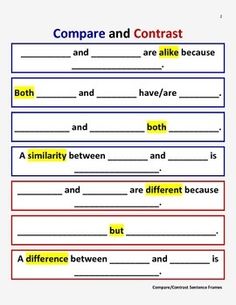 compare and contrast worksheet with two different words in the same language, including