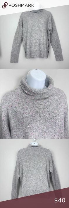 Autumn Cashmere Turtle Neck Gray/Multicolor Dots 100% Cashmere Size S