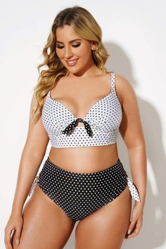 Black & White Dots Sexy Underwire Bikini Set - Meet.Curve - Meet.Curve Plus Size Bikinis, Wrap Swimsuit, Flattering Swimsuits, Stylish Suit, Tankini Set, Stylish Plus, Plus Size Swimsuits, Swimwear Outfit, Swim Dress