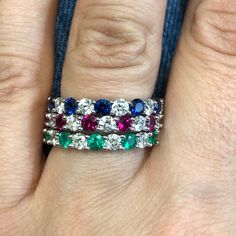 14K White Gold Sapphire and Diamond Band METAL: 14K White Gold TOTAL WEIGHT: 3.3 g DIAMONDS: Natural Round Brilliant Diamonds COLOR: G/H CLARITY: VS2-SI1 TOTAL WEIGHT: 0.40 ct GEMSTONES: Natural Round Brilliant Cut Emeralds FINE QUALITY TOTAL WEIGHT: 0.42 ct SIZE: Ladies 4-8. Please indicate your ring size at checkout. Contact us for all additional sizes. DESCRIPTION: This is a beautiful emerald and diamond band. It has 9 stones total,with diamonds and emeralds alternating. It's classic, prong s Round Multi-stone Platinum Diamond Ring, Multi-stone Platinum Diamond Ring, Platinum Multi-stone Diamond Ring With Round Shape, Heirloom Emerald Ring With Vvs Clarity For Wedding, Elegant 14k Gold Multi-stone Eternity Band, White Gold Multi-stone Diamond Ring Round Cut, Platinum Multi-stone Round Cut Rings, Classic Multi-stone Diamond White Diamond Ring, Exquisite Multi-stone Round Cut Diamond Ring