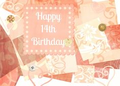 Happy 14th Birthday vintage print with hearts and buttons! card Happy 11th Birthday, Happy 12th Birthday, Happy 15th Birthday, Happy 13th Birthday, Happy 10th Birthday, Birthday Vintage, 14th Birthday, 12th Birthday, 11th Birthday