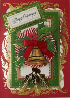 a christmas card with a bell on it