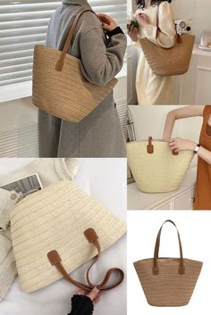 Chic Woven Straw Weaving Purse Rattan Weekender Bags Large Tote Bag Swim Beach Crochet Handle Vacation Waterproof Boho Handbag Crochet Handles, Beach Crochet, Swimming Bag