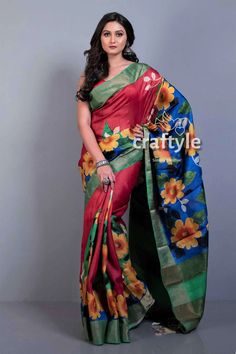 Apple Red Hand Painted Zari Tussar Silk Sarees for Women - Etsy Red Tussar Silk Traditional Wear With Kalamkari Print, Red Kalamkari Print Raw Silk Saree, Red Raw Silk Traditional Wear With Kalamkari Print, Red Raw Silk Dupatta With Kalamkari Print, Red Katan Silk Saree With Kalamkari Print, Multicolor Slub Silk Dupatta, Red Tissue Silk Saree For Traditional Ceremonies, Transitional Red Tissue Silk Saree, Red Tussar Silk Dupatta