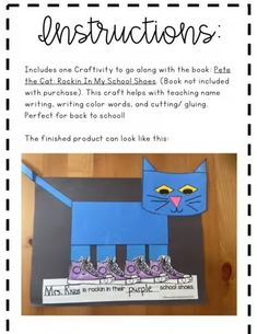 a blue cat craft with instructions for making it