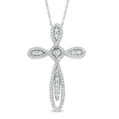 1/2 CT. T.w. Diamond Looping Cross Pendant in 10K White Gold Diamond Cross Necklace, Symbolic Jewelry, Local Jewelry, Diamond Cross, Cross Jewelry, Diamond Stud, Four Corners, Gorgeous Jewelry, Diamond Earrings Studs