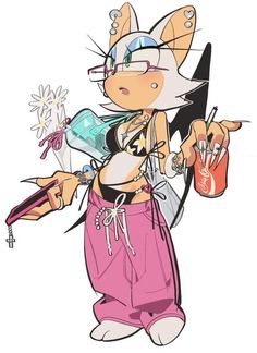 an image of a cartoon character with many things in her hand